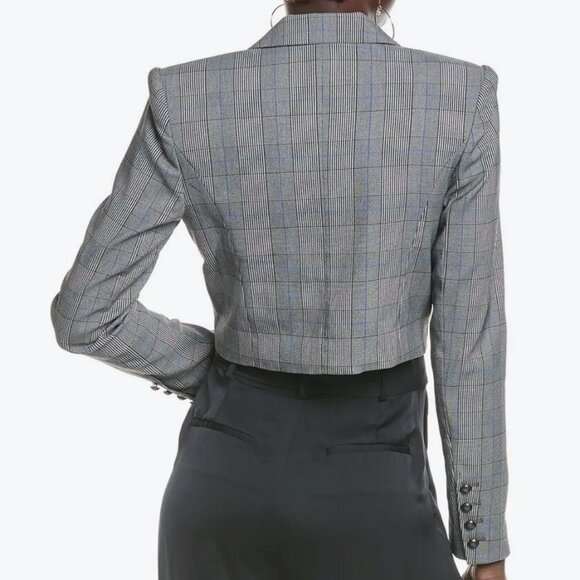 NWT RAMY BROOK | Sienna Plaid Cropped Blazer - Grey - Picture 4 of 17
